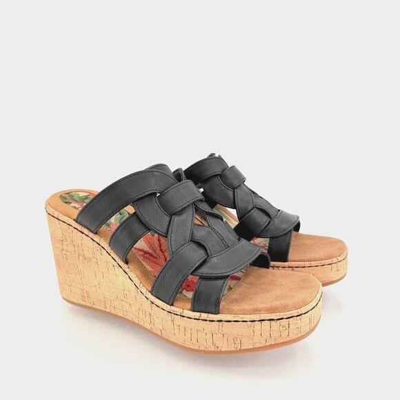 Born BOC Women Cora Sandal Size 9 Black Wedge Platform Vegan Leather Slide Mule - Picture 1 of 14